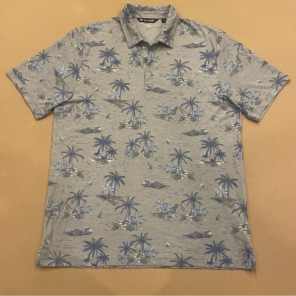 Travis Mathew Men’s Palms AOP Floral Hawaiian Golf Polo Heather Gray Size XL